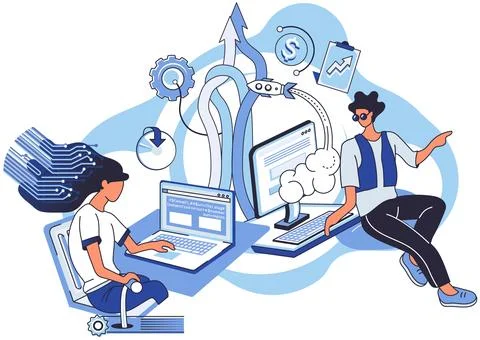 Team solving complex problems. Teamwork vector illustration metaphor. Creative Stock Illustration