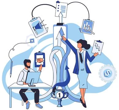 Team solving complex problems. Teamwork vector illustration metaphor. Mission of Stock Illustration