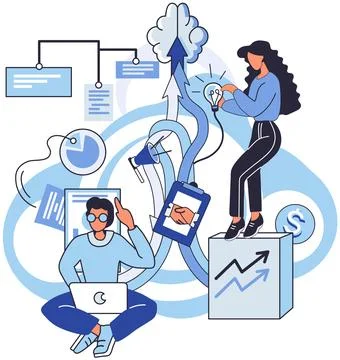 Team solving complex problems. Teamwork vector illustration metaphor. Finding Stock Illustration