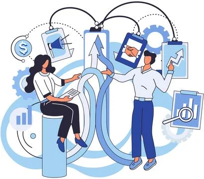 Team solving complex problems. Teamwork vector illustration metaphor. People Stock Illustration