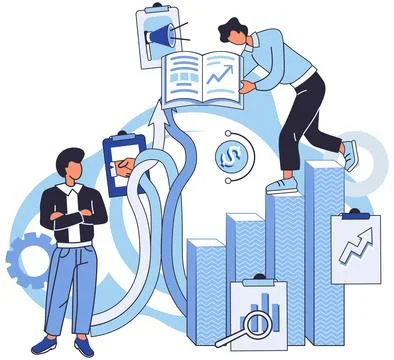 Team solving complex problems. Teamwork metaphor. Miniature scene of workers Illustrazione stock