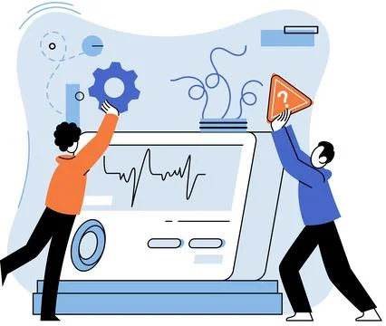 Team solving complex problems. Teamwork vector illustration metaphor. People Illustrazione stock