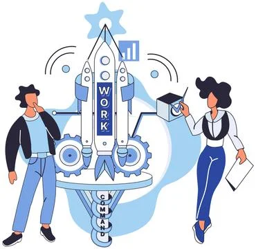 Team solving complex problems. Teamwork vector illustration metaphor. Corporate Illustrazione stock