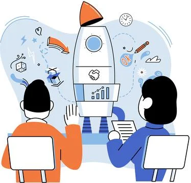 Team solving complex problems. Teamwork vector illustration metaphor. Missi.. Illustrazione stock