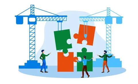 Team solving jigsaw puzzle vector illustration concept イラスト素材