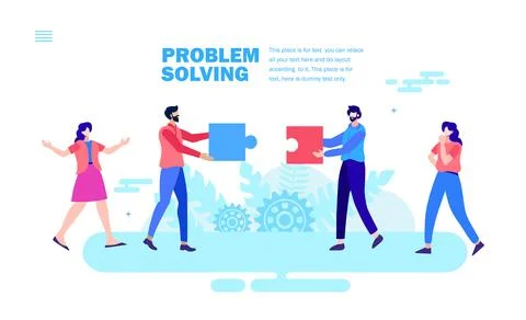 Team solving problem with jigsaw and discussion Illustrazione stock