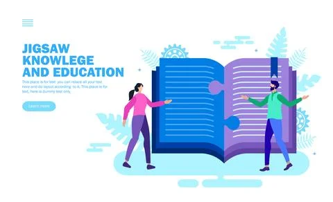 Team solving problem of knowledge with jigsaw Illustrazione stock