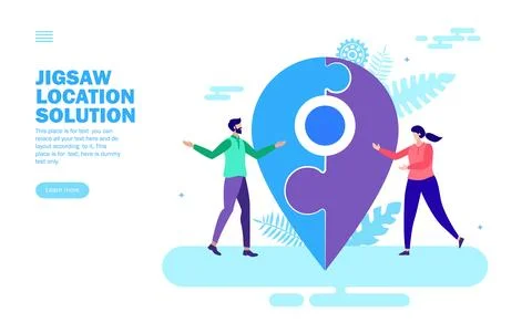 Team solving problem of location with jigsaw Illustrazione stock