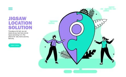 Team solving problem of location with jigsaw vector Illustrazione stock