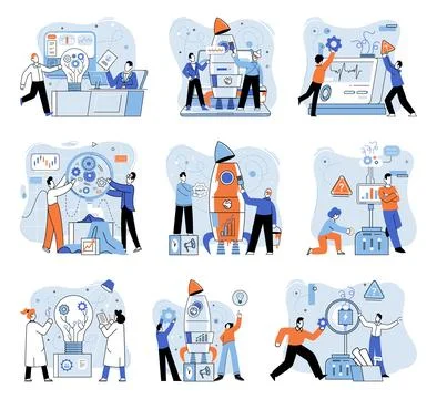 Team solving problems Creative idea problem solution cooperation.Thinking and Stock Illustration