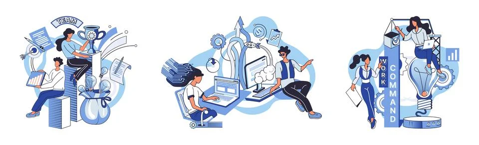 Team solving problems Creative idea problem solution cooperation.Thinking and Stock Illustration