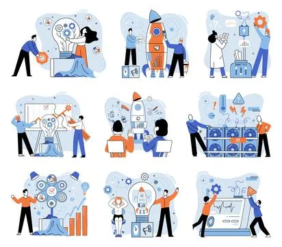 Team solving problems Creative idea problem solution cooperation.Thinking and Stock Illustration