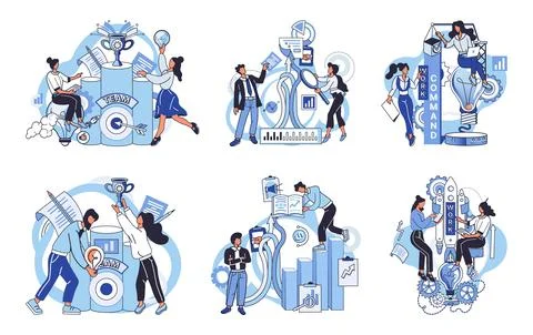 Team solving problems. Data scientists, software engineer, statistician 스톡 일러스트