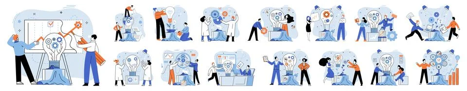 Team solving problems. Data scientists, software engineer, statistician Stock Illustration