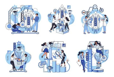 Team solving problems. Data scientists, software engineer, statistician イラスト素材