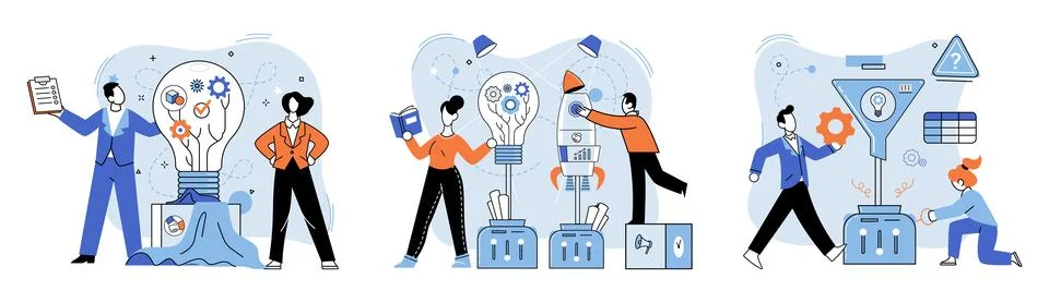 Team solving problems. Discussion of idea Creative mind, brainstorm Productivity Stock Illustration