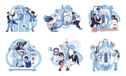 Team solving problems. Discussion of idea Creative mind, brainstorm Productivity Illustrazione stock