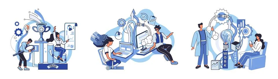 Team solving problems. Discussion of idea Creative mind, brainstorm Productivity 스톡 일러스트