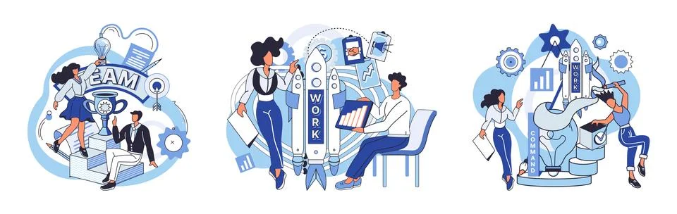 Team solving problems. Effective business solution strategy and complex task Illustrazione stock