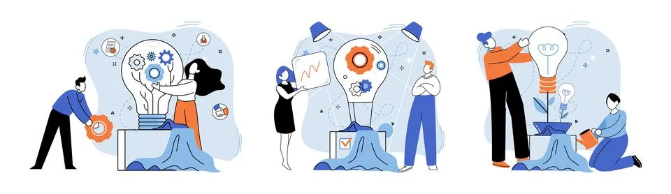 Team solving problems. FAQ question and answer, solution to solve problem Stock Illustration