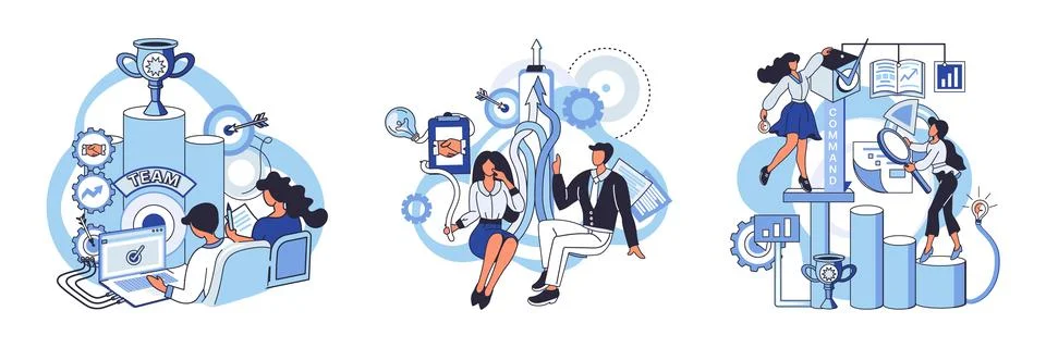 Team solving problems. FAQ question and answer, solution to solve problem Stock Illustration