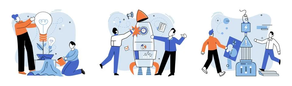 Team solving problems. FAQ question and answer, solution to solve problem Stock Illustration