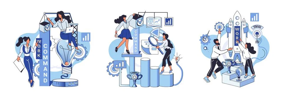 Team solving problems Focus group concept with people scene Marketer team Stock Illustration