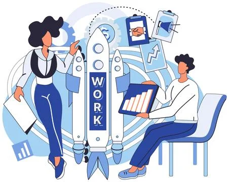 Team solving problems Focus group concept with people scene Marketer team Stock Illustration