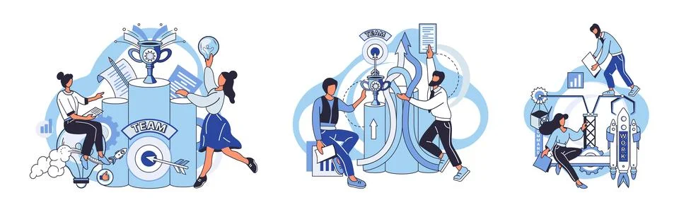 Team solving problems. Gears and technical wheels as thoughts Cooperation for Illustrazione stock