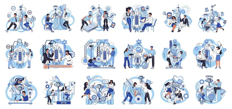 Team solving problems. Human resource development, problem solving and company Illustrazione stock