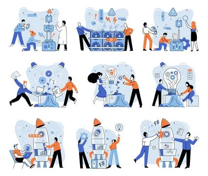 Team solving problems. Human resource development, problem solving and company Stock Illustration