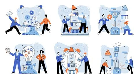 Team solving problems. Human resource development, problem solving and company 스톡 일러스트