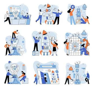 Team solving problems Leadership to guide employee to achieve goal concept Illustrazione stock