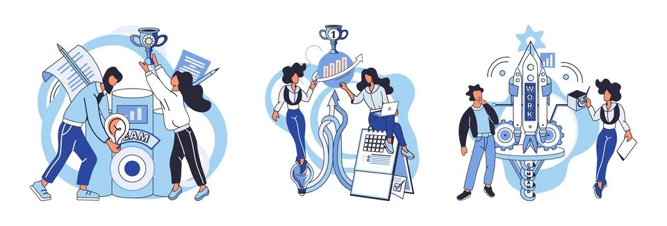 Team solving problems Leadership to guide employee to achieve goal concept Illustrazione stock