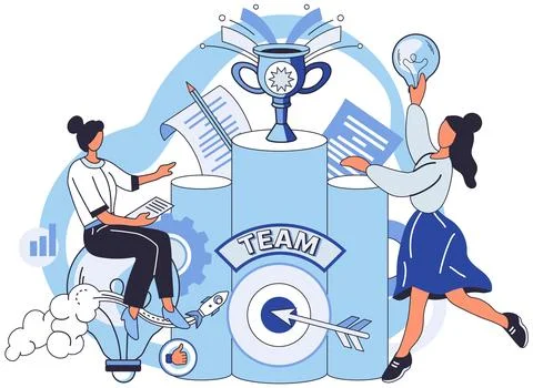 Team solving problems Leadership to guide employee to achieve goal concept 스톡 일러스트