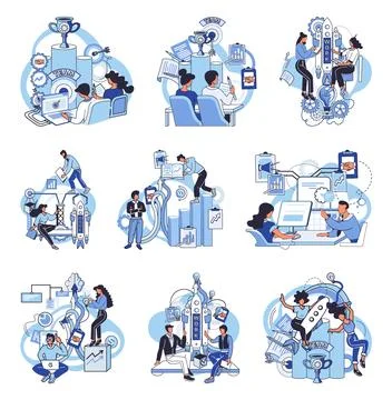 Team solving problems. People communication in search of ideas, collective イラスト素材