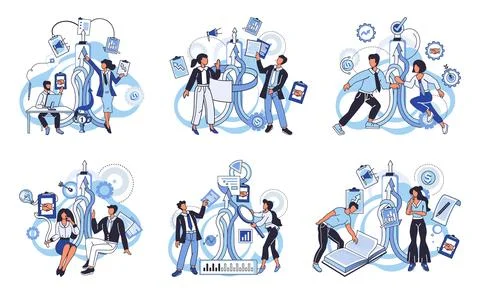 Team solving problems. People communication in search of ideas, collective Illustrazione stock