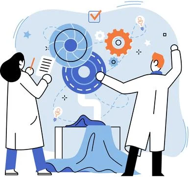 Team solving problems. People try find solutions and solve problem in Illustrazione stock