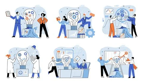 Team solving problems. Planning, startup, coaching and problem solving, success Stock Illustration