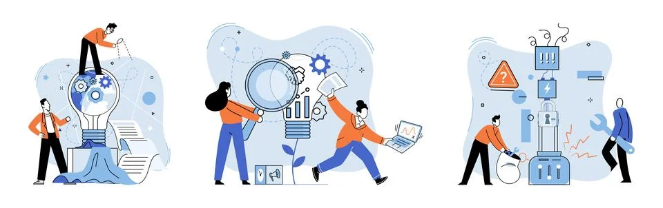 Team solving problems. Planning, startup, coaching and problem solving, success イラスト素材