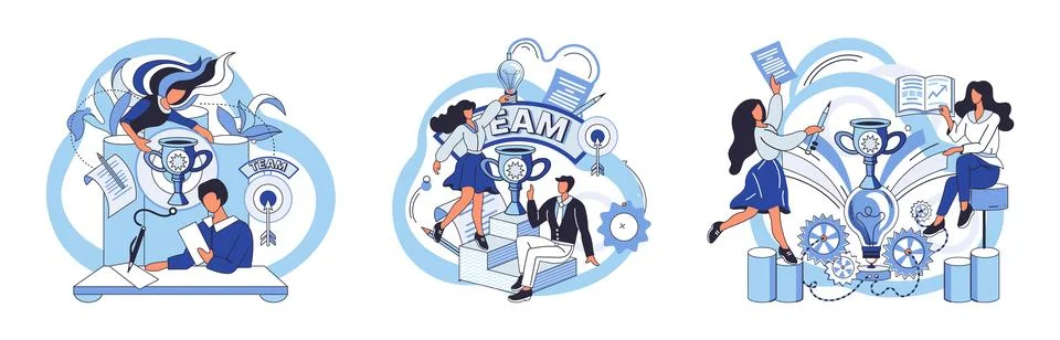 Team solving problems Problem solving Union and teamwork Collaborating for find Illustrazione stock