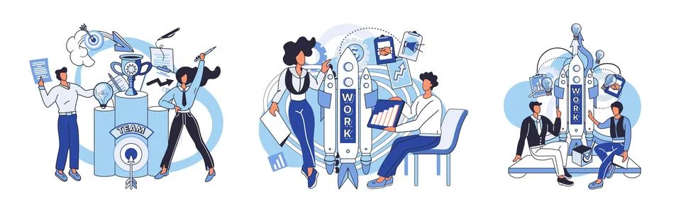 Team solving problems. Problems research and discover new idea, creativity to Illustrazione stock