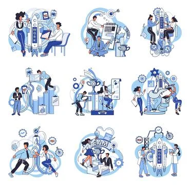 Team solving problems. Problems research and discover new idea, creativity to 스톡 일러스트