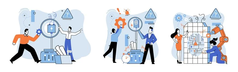 Team solving problems. Problems research and discover new idea, creativity to 스톡 일러스트