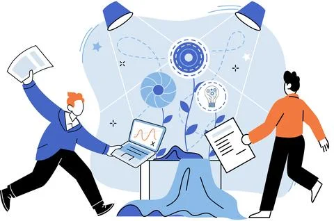 Team solving problems Project completed, work done, test, option approved 스톡 일러스트