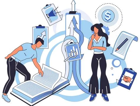 Team solving problems Project completed, work done, test, option approved Stock Illustration