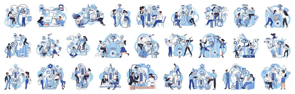 Team solving problems. Search for right solution, business problem solving Illustrazione stock