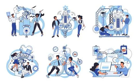 Team solving problems. Search for right solution, business problem solving Stock Illustration