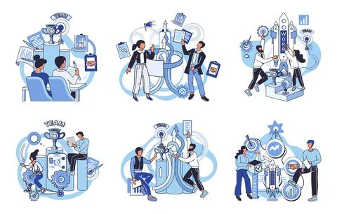 Team solving problems. Solutions to problems, use in web-projects and Stock Illustration