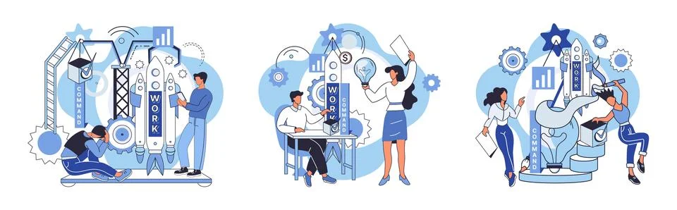 Team solving problems Solve business problem, cooperation or collaboration in 스톡 일러스트